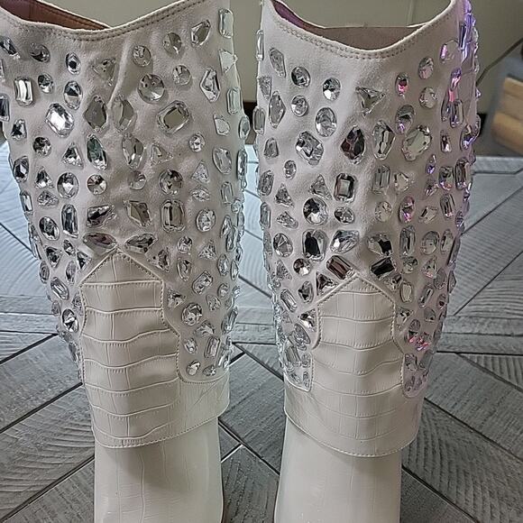 Lauren Lorraine Hana Cowboy Boots Womens White Rhinestone Stiletto Heel - Picture 10 of 12